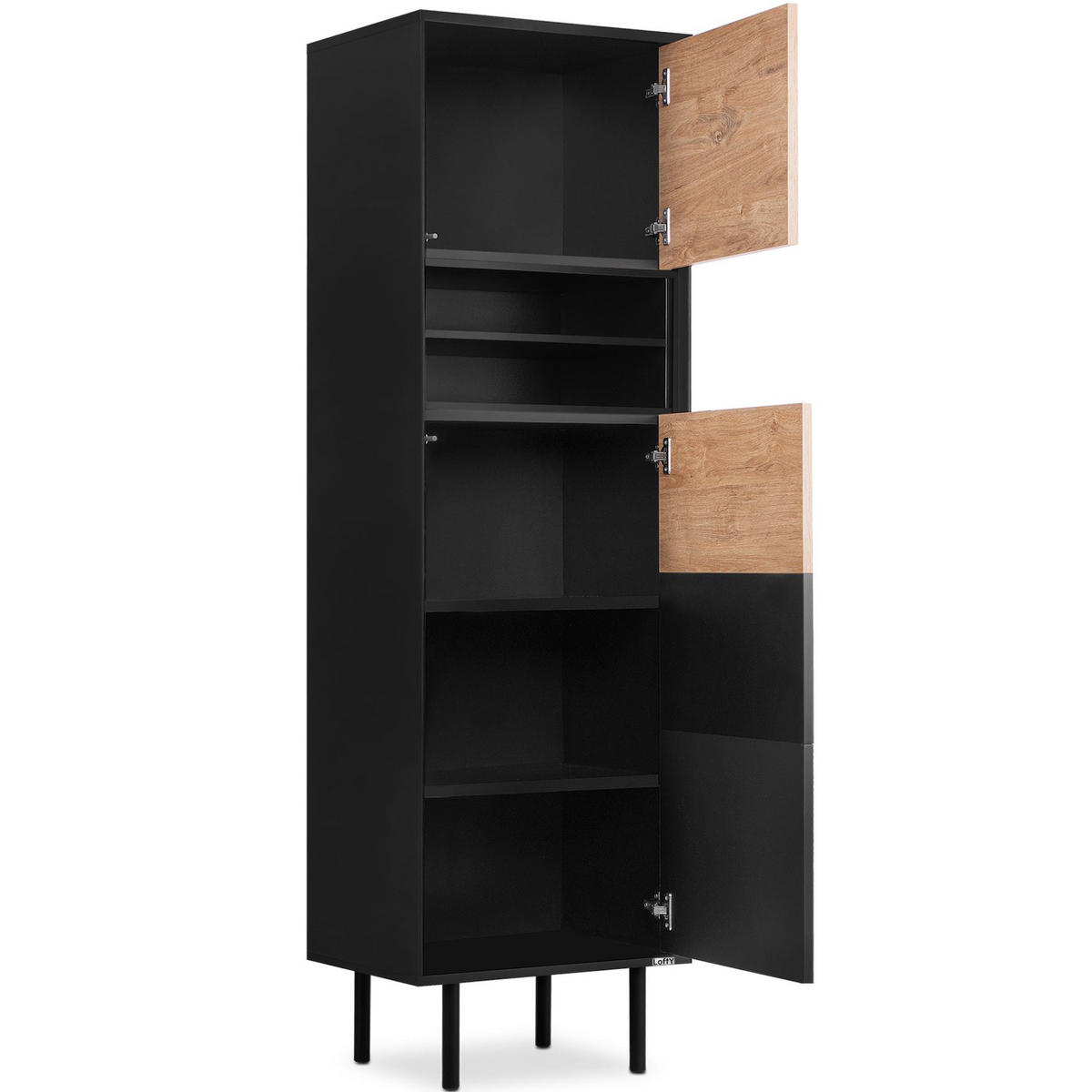 REGAL LOFTY Kreuzeinlage, schwarz / Eiche natur - Eichefarben/Schwarz, Holzwerkstoff (52/174/41cm) - KONSIMO®