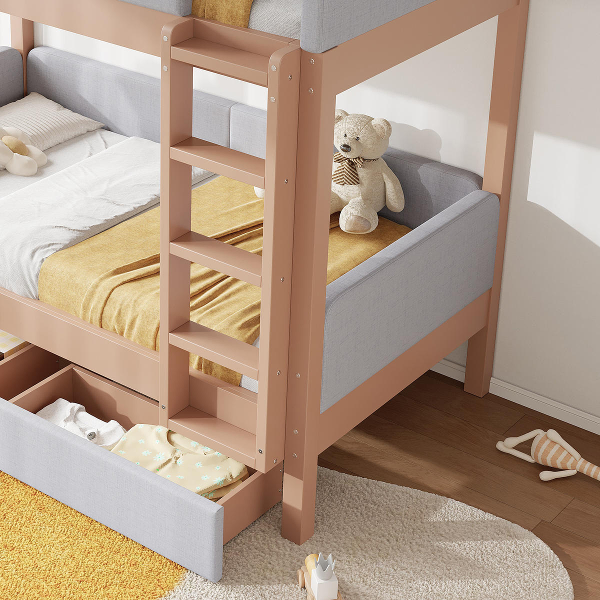 ETAGENBETT Kinderbett 90x200 Grau/Natur - Grau, Holz (90/200cm) - ComfortXL