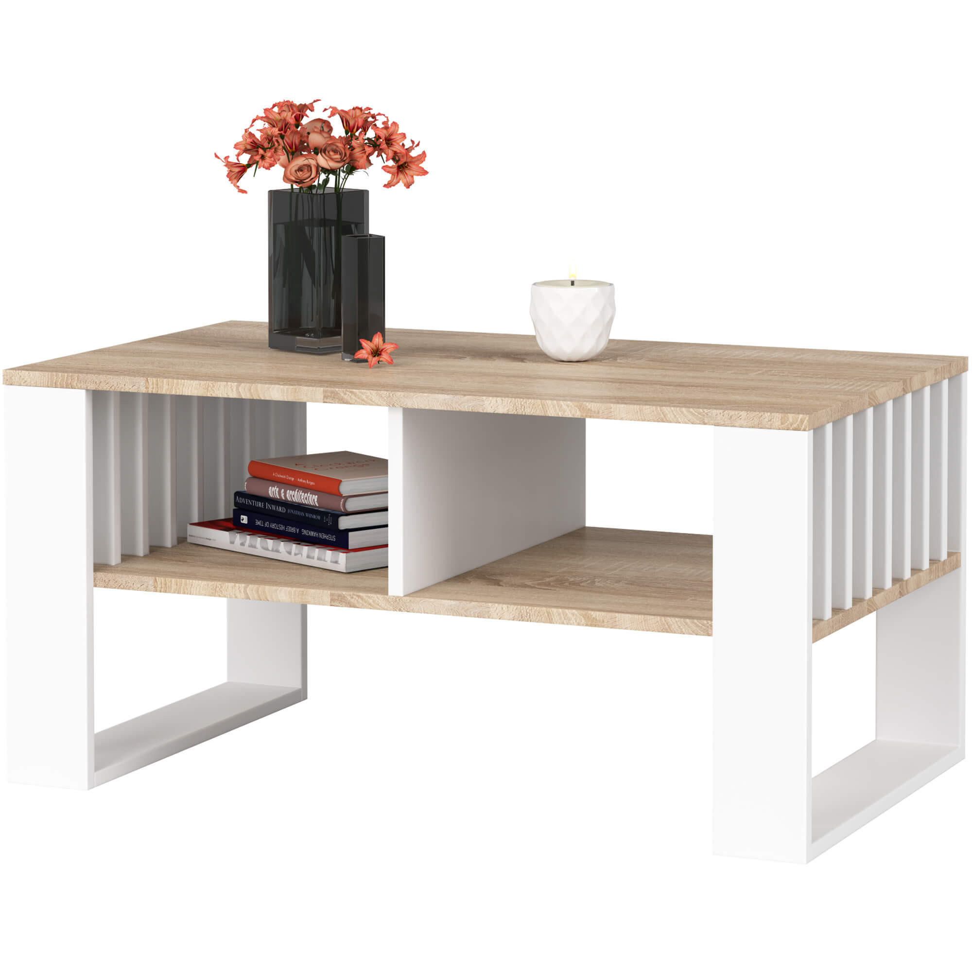 COUCHTISCH ROCKFORD Sonoma Eiche, Weiß 92x53x45 cm - Weiß/Sonoma Eiche, Holzwerkstoff (53/92/45cm) - Akord