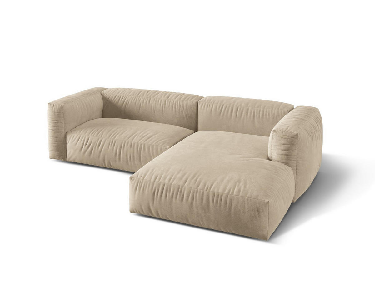 ECKSOFA modular rechts Martina aus Samt leichtes beige 2 Sitzplätze - Creme, Textil (176/283cm) - Micadoni