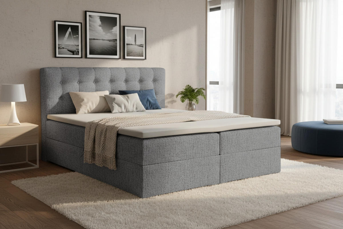 BOXBETT CINDY 180/200 in Stoff Dunkelgrau H4 - Dunkelgrau, Holz/Holzwerkstoff (180/200cm) - Deine Möbel 24