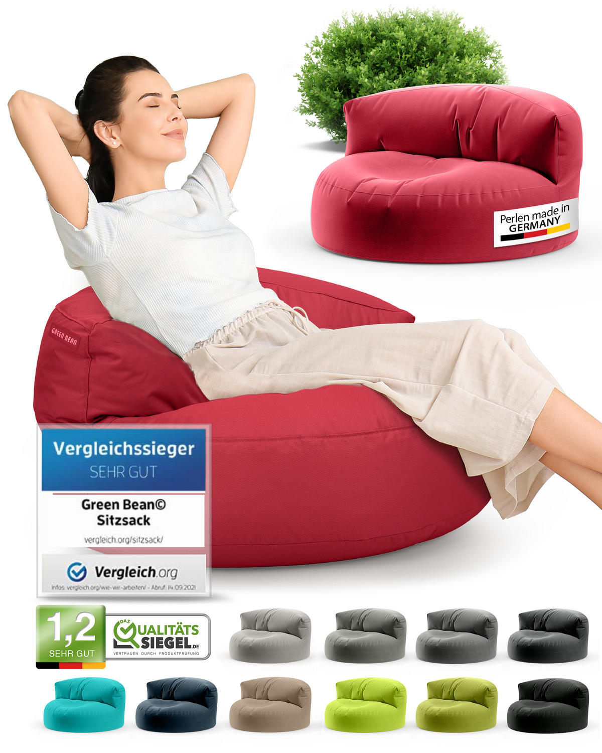 INDOOR OUTDOOR SITZSACK Lounge Sofa - Rot, Textil (90/50/50cm) - Green Bean