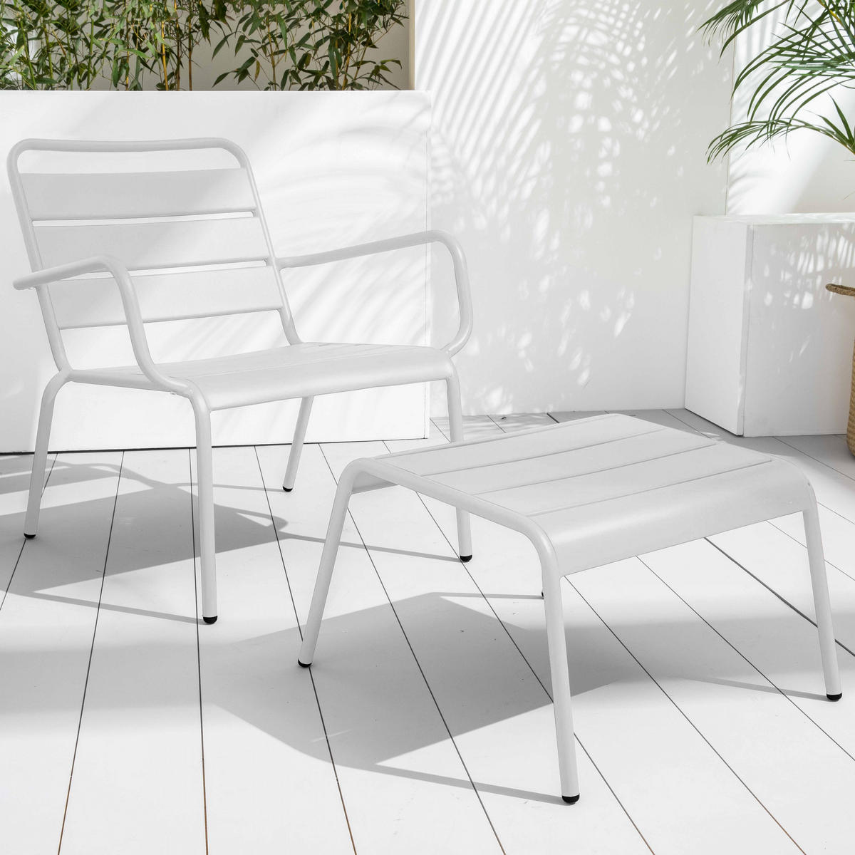 GARTENHOCKER, Weiß - Weiß, Metall (44/30/40cm) - Oviala