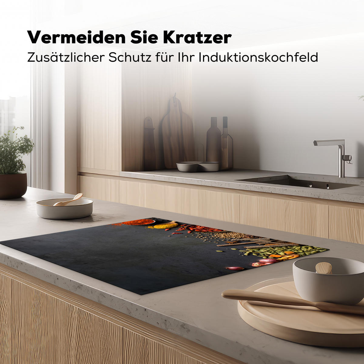 HERDABDECKPLATTE Kräuter - Lebensmittel - Gewürze - Schwarz - Paprika - Zimt 77x59 cm - Currygelb, Kunststoff (77/0.2/59cm) - MuchoWow