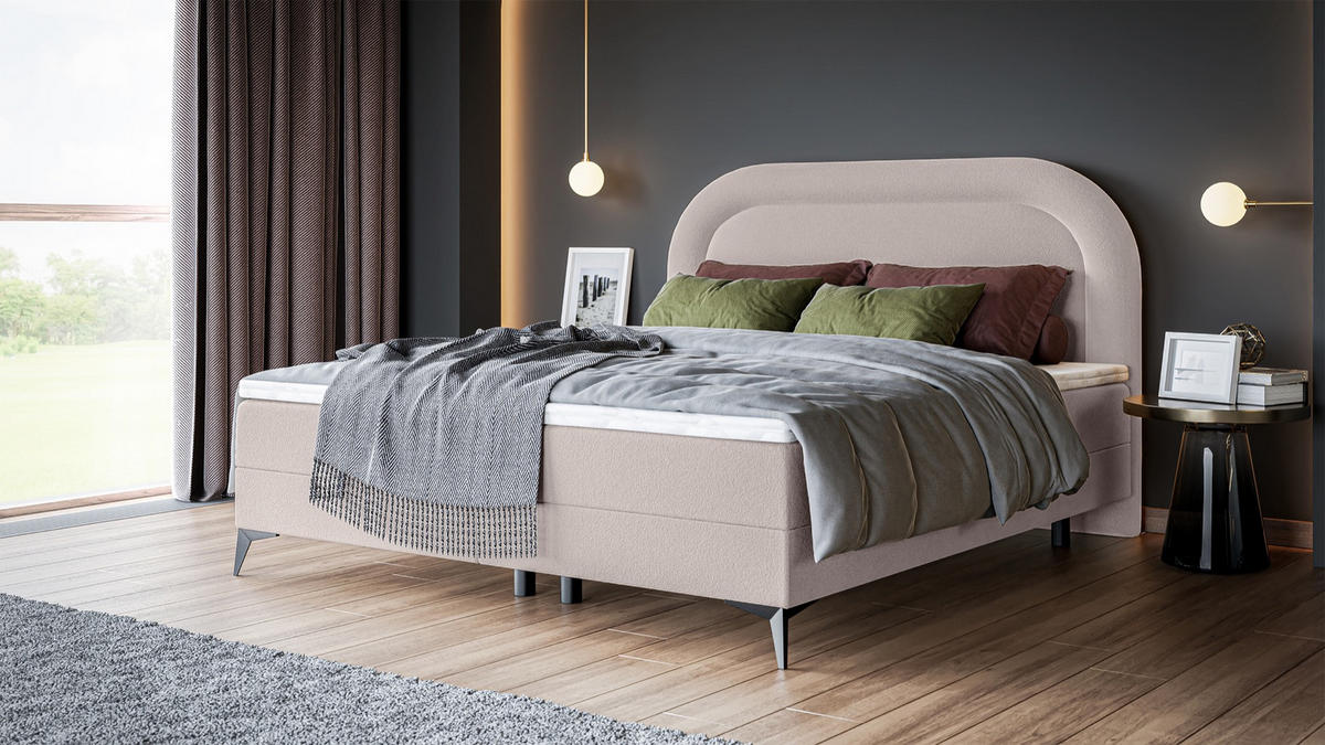 BOXBETT LOREO Hellbeige Chenille 160x200 cm - Ecru/Schwarz, Holz/Textil (160/200cm) - Selsey