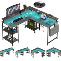 SCHREIBTISCH L-förmig mit Regal USB Steckdose RGB LED Grau - Grau, Holz (140/50/85cm) - Kaket