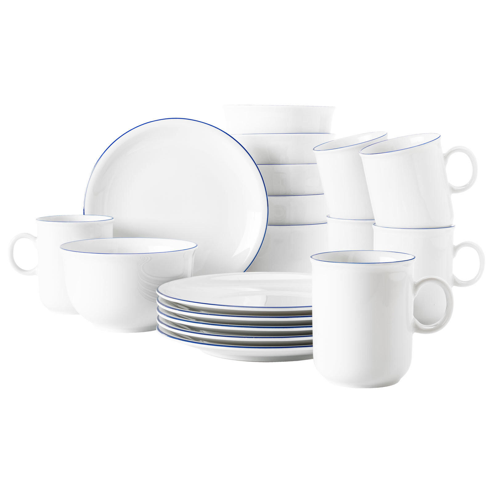 FRÜHSTÜCKS-SET Compact Blaurand weiß-blau 18er Set - Blau/Weiß, Keramik (1/1/1cm) - Seltmann Weiden