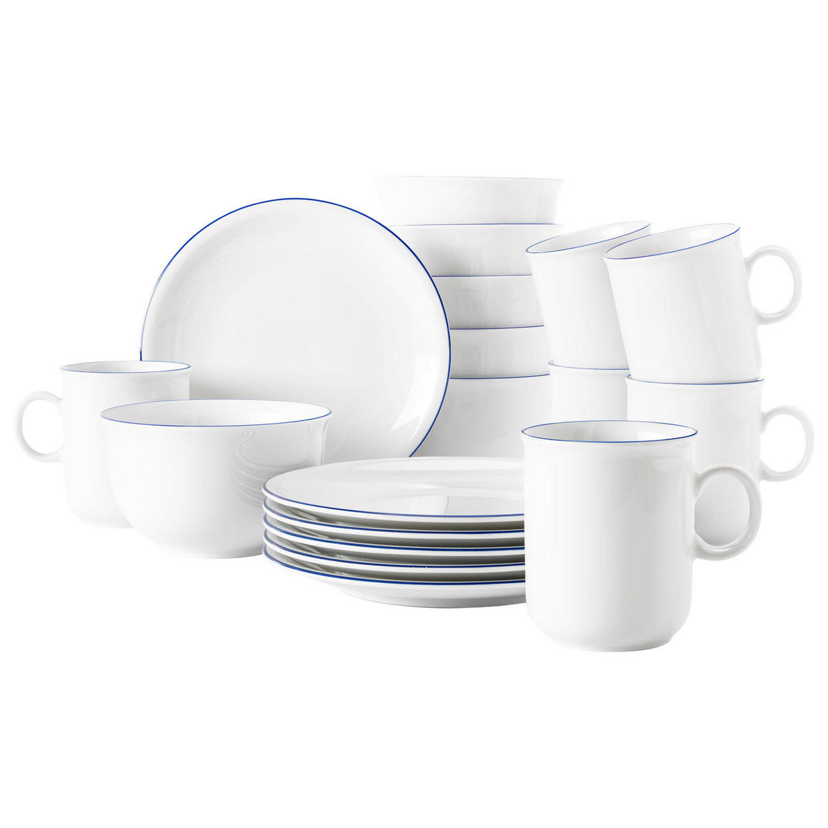 FRÜHSTÜCKS-SET Compact Blaurand weiß-blau 18er Set - Blau/Weiß, Keramik (1/1/1cm) - Seltmann Weiden