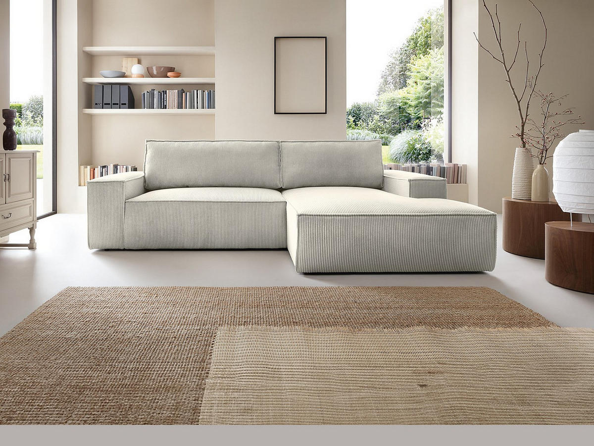 ECKSOFA mit Schlaffunktion - Ecke Rechts - Cord - Beige - AMELIA - Creme, Textil (267/167cm) - Vente-Unique