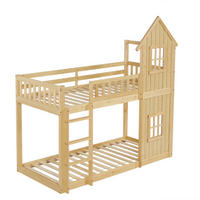 ETAGENBETT 90/200 cm in Natur mit Hausform, Fenstern und Treppe - Naturfarben, Holz/Holzwerkstoff (90/200cm) - WISHDOR