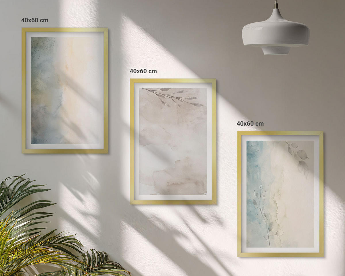 BILDER SET 3er Set - 40x60 cm Goldrahmen - Zarte Aquarellkartons - Goldfarben, Kunststoff (40/60cm) - TULUP