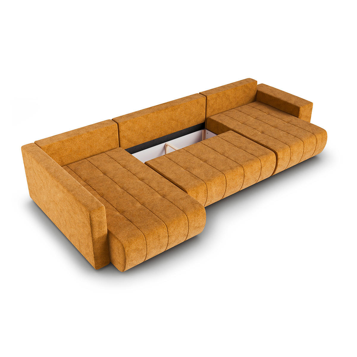 PANORAMASOFA Sergio 5 Sitzplätze Senf - Gelb, Holz (392/82/185cm) - Petits-meubles