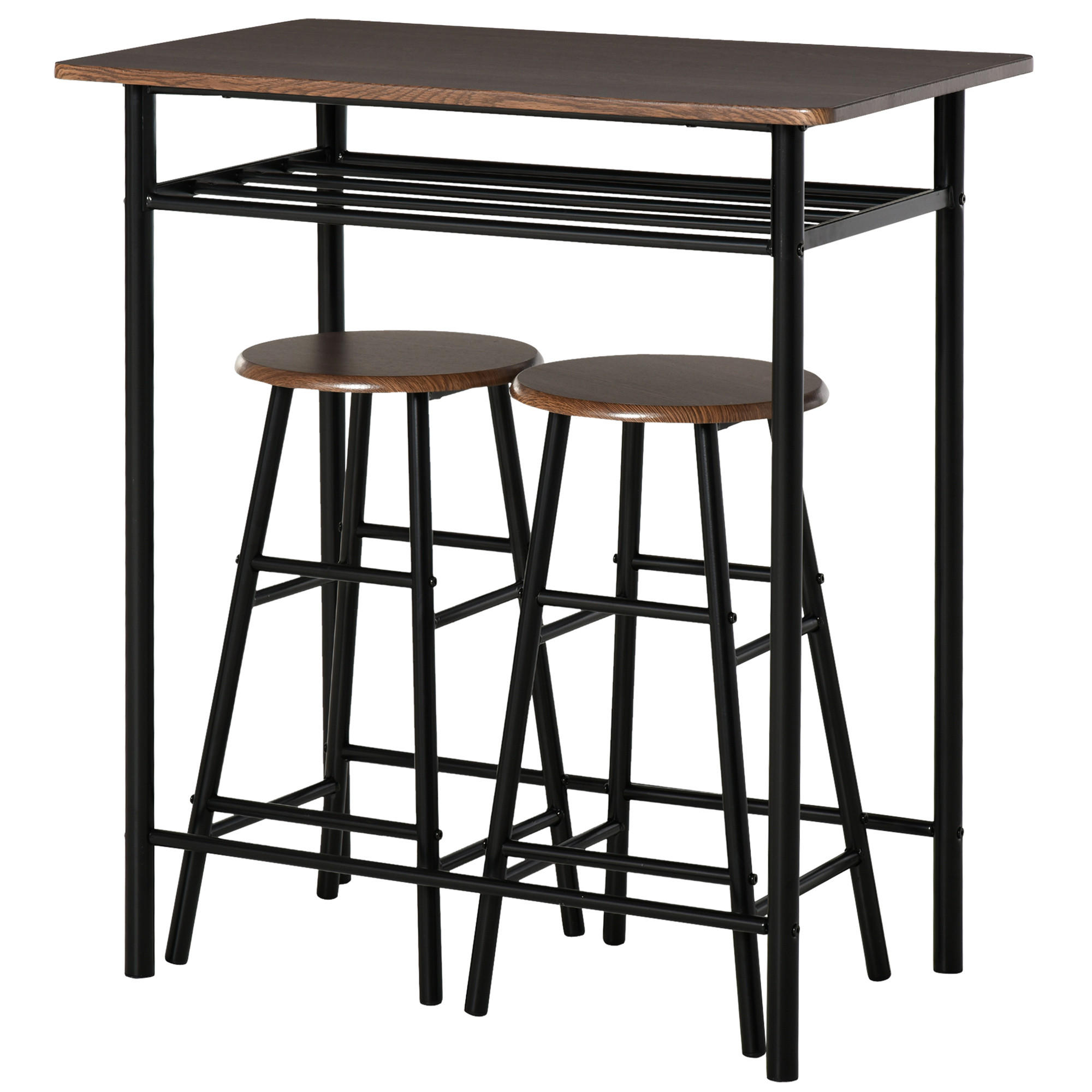 BARTISCH-SET DE-39281 80/50 cm Tisch mit 2 Hockern Schwarz - Schwarz, Holzwerkstoff (80/90/50cm) - ComfortXL