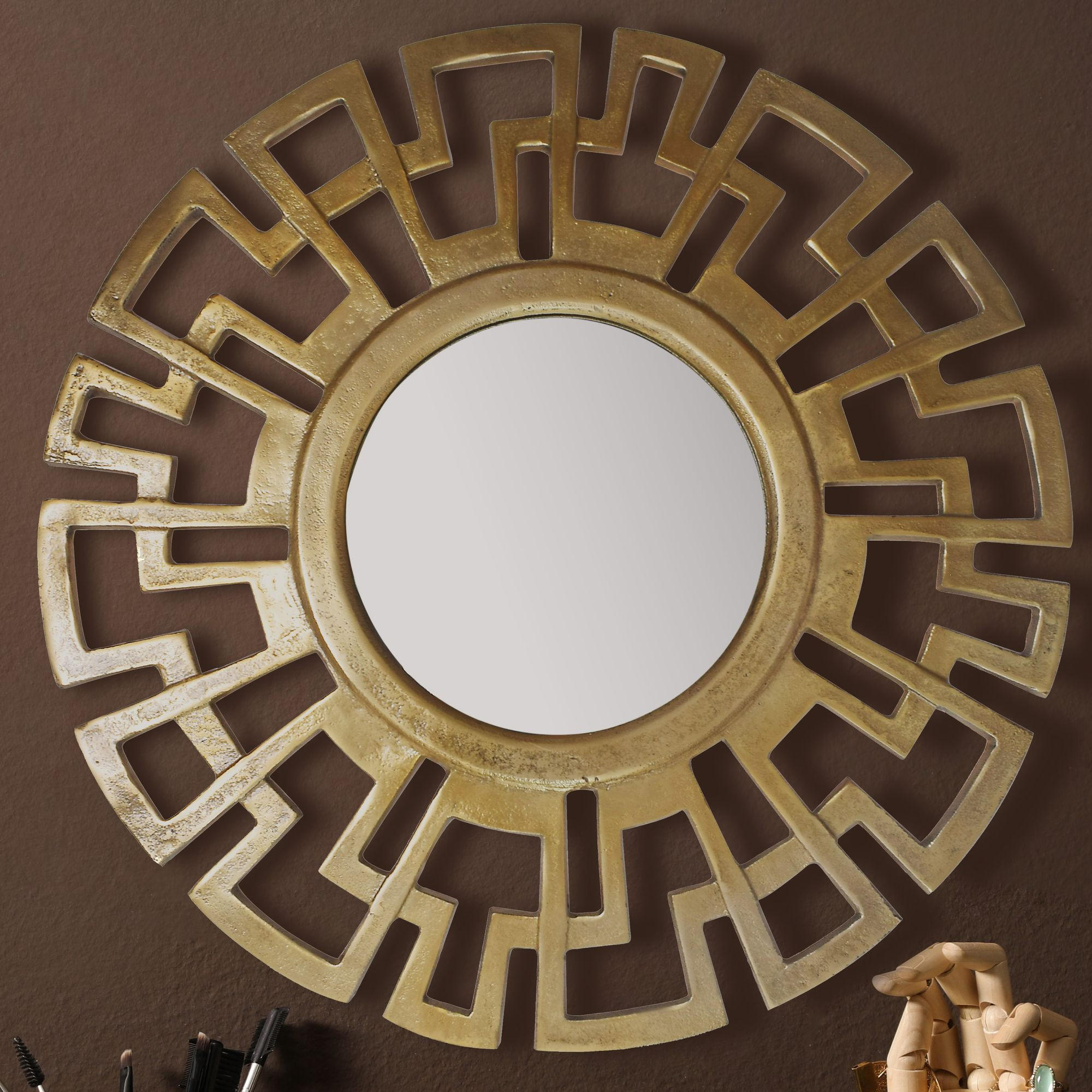 WANDSPIEGEL Rund Metall Gold 60 cm Art déco Stil - Goldfarben, Glas (60/60/3cm) - KADIMA DESIGN