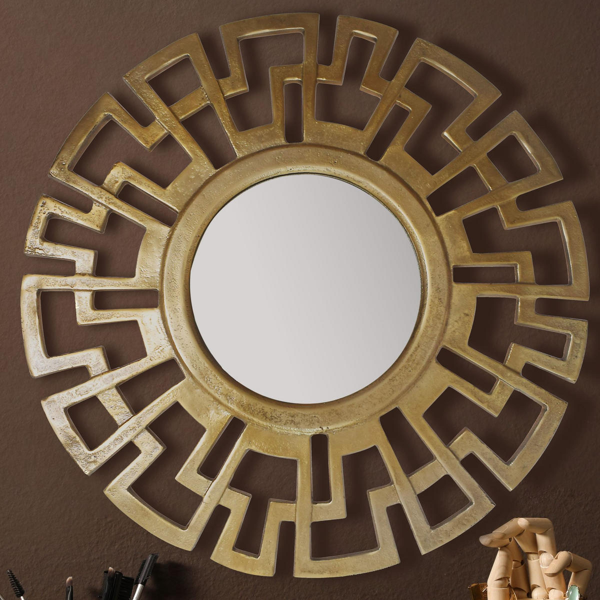WANDSPIEGEL Rund Metall Gold 60 cm Art déco Stil - Goldfarben, Glas (60/60/3cm) - KADIMA DESIGN