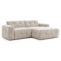 ECKSOFA Kozy im Bumpy-Design mit fester Rückenlehne aus weichem Dunkelbeige Chenille-Stoff - Ottomane rechts - Beige/Schwarz, Holz/Kunststoff (234/161cm) - S-Style Möbel