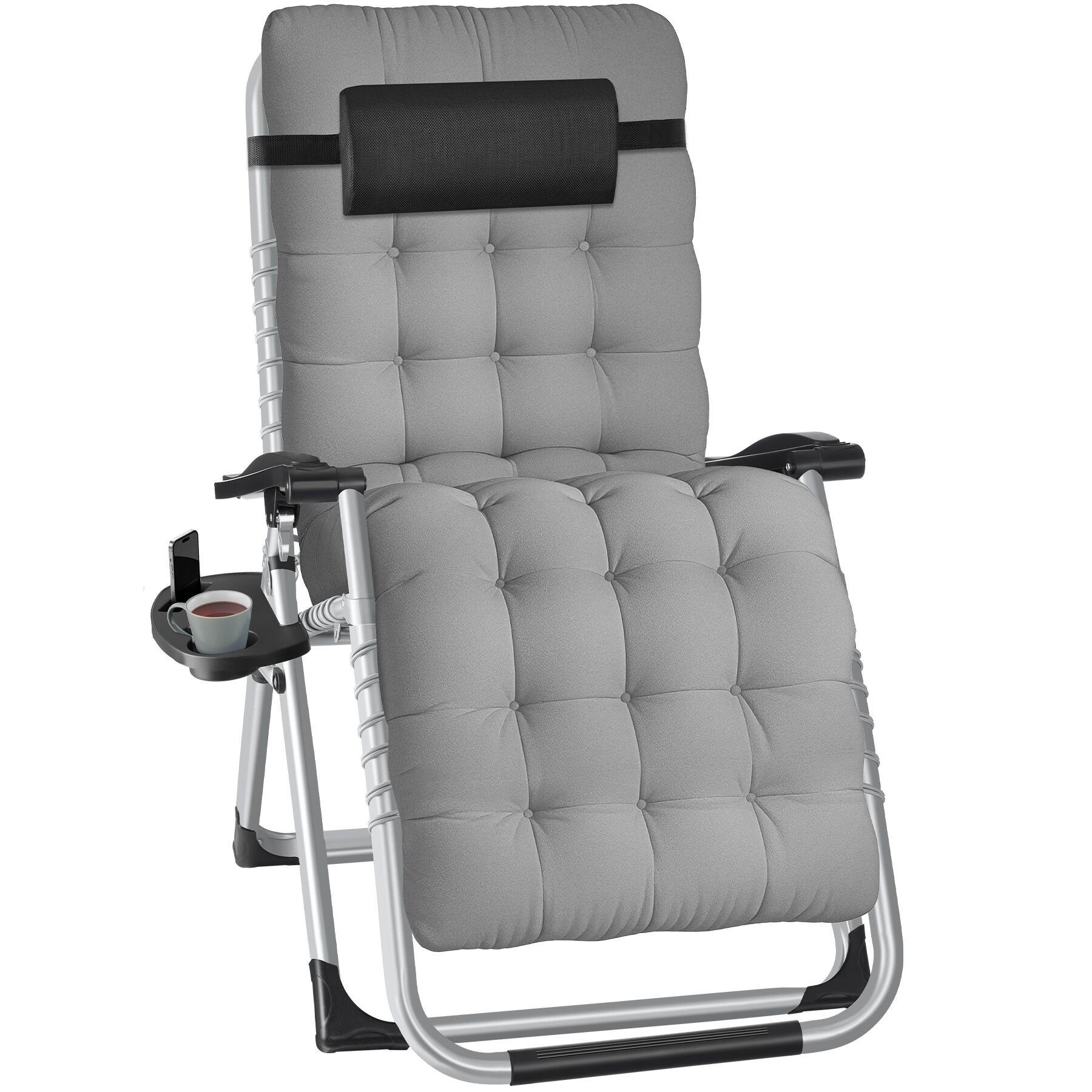 SONNENLIEGE Cloud,84 x 168 x 82,5 cm, mit Ablagetisch,hellgrau - Hellgrau, Kunststoff (84/103/113cm) - tectake