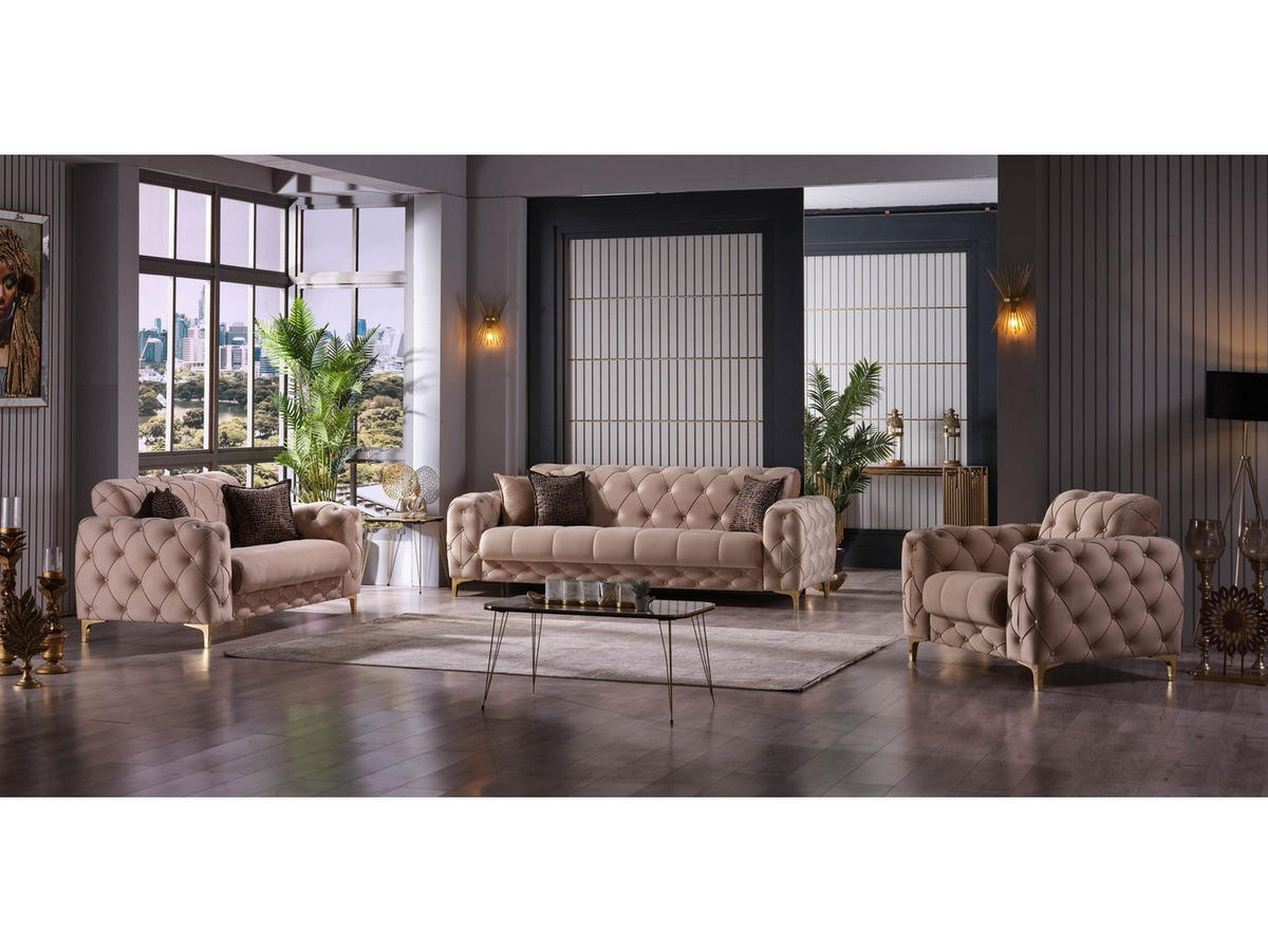 SITZGARNITUR Acelya, Beige Stellvariante 3+3+1 - Beige, Holzwerkstoff/Kunststoff (245/80/100cm)