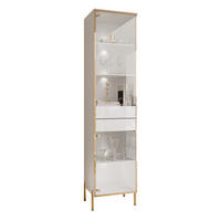 VITRINE AURORA in Weiß hochglanz mit LED-Beleuchtung mit gerade Goldchrom Fuße - Weiß Hochglanz/Goldfarben, Holzwerkstoff/Metall (45/195/40cm) - Lookway