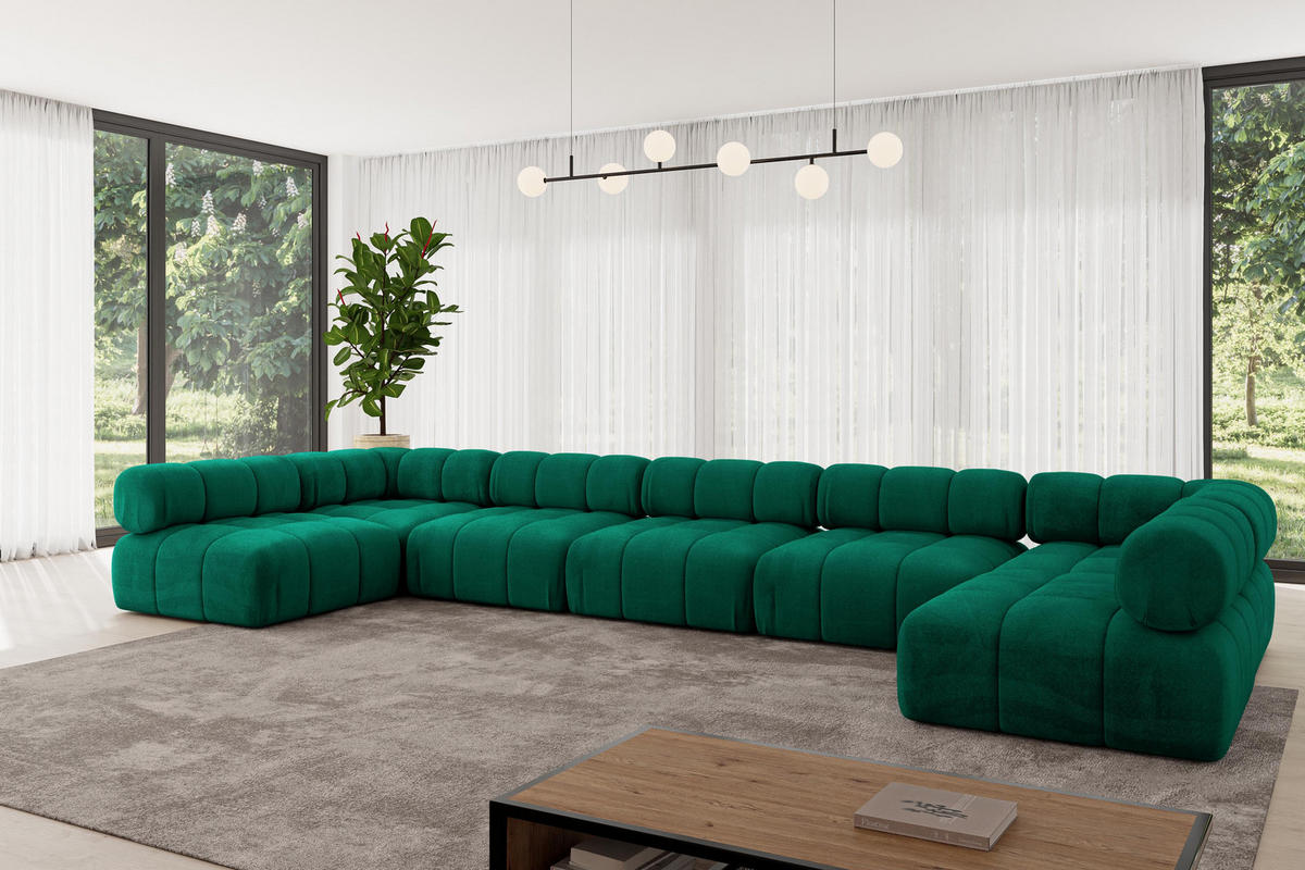 WOHNLANDSCHAFT modulares Sofa Garvo-U3 - 475x190x70 cm Dunkelgrün Velours - Dunkelgrün, Holzwerkstoff/Textil (475/70/190cm) - ALTDECOR