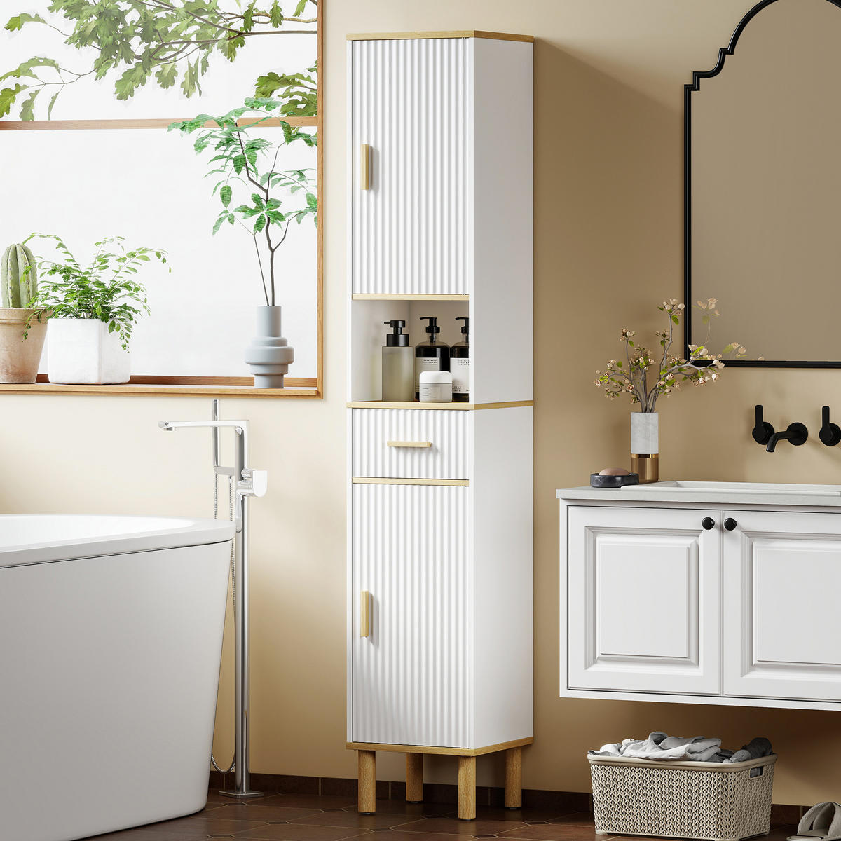 HOCHSCHRANK DE-12545 2 Türen, Schublade, offenes Fach, Weiß - Weiß, Holzwerkstoff (29.7/171.5/31.5cm) - ComfortXL