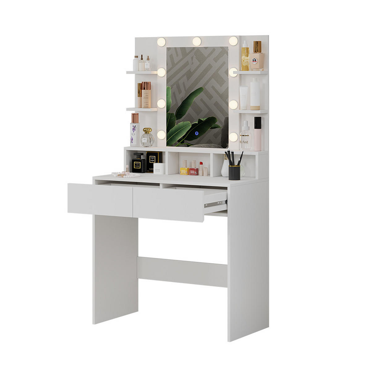 SCHMINKTISCH Taylor Weiß 80 cm mit LED Beleuchtung - Weiß, Holzwerkstoff (80/146.5/40cm) - Vicco