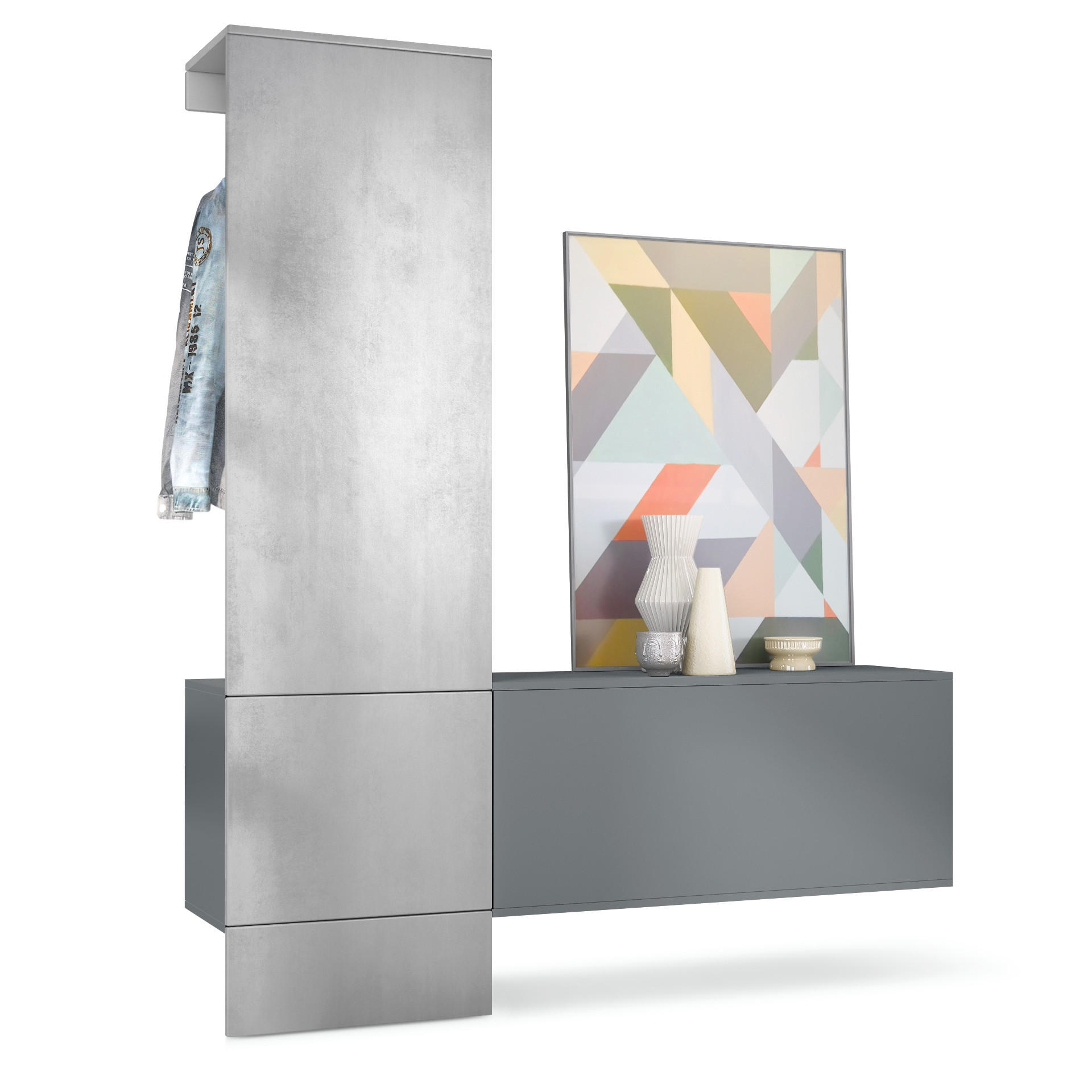 GARDEROBE Carlton Paneel in Beton Oxid Optik - Hellgrau, Holzwerkstoff (156.5/193/35cm) - Vladon