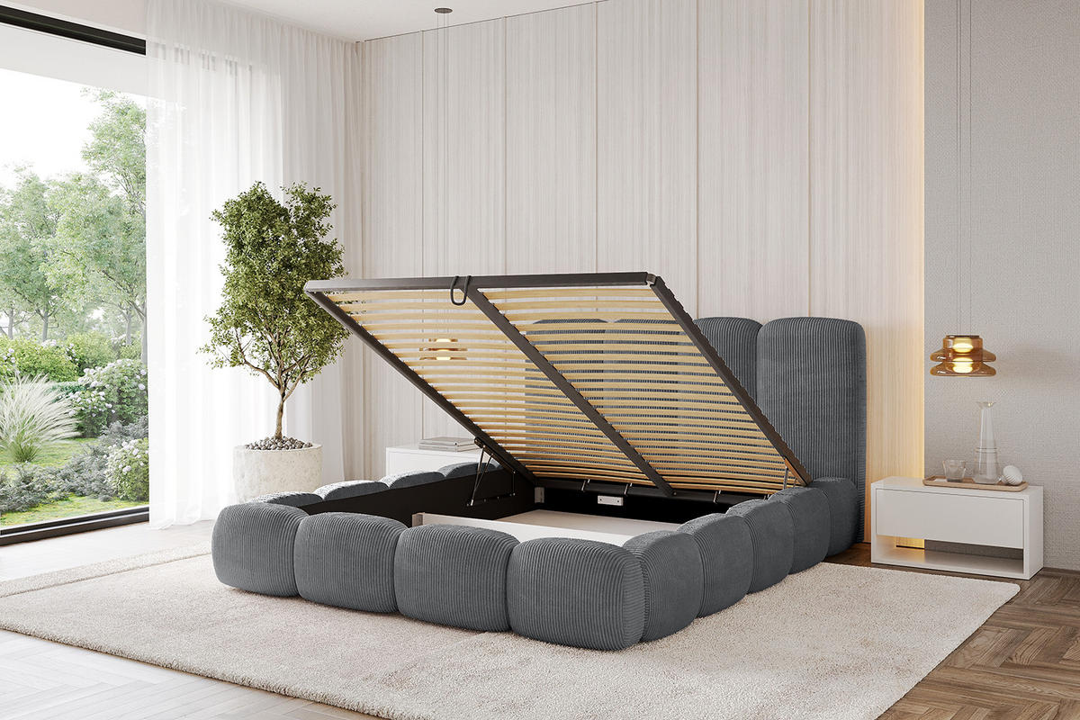 POLSTERBETT mit Bettkasten und Lattenrost, Boxbett ohne Matratze - KALA 160x200 Dunkelgrau - Anthrazit, Holzwerkstoff/Textil (160/200cm) - ALTDECOR
