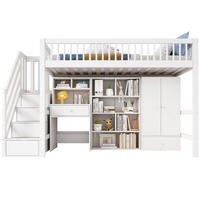 HOCHBETT 90/200 cm in Weiß mit Schreibtisch, Treppe und Kleiderschrank - Weiß, Holzwerkstoff (90/200cm) - Flora Grace