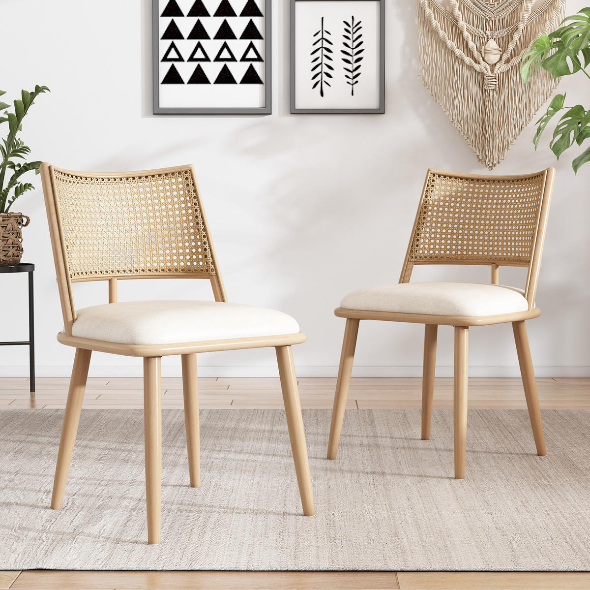 ESSZIMMERSTUHL 6er-Set mit PU-Sitz und Rattan-Rückenlehne Beige - Beige, Holz (46/80/48.1cm) - Meubliv