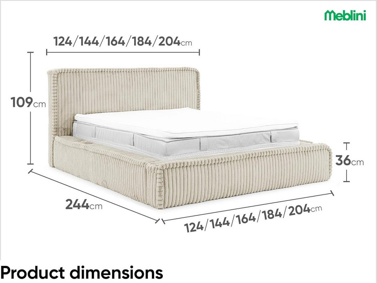 POLSTERBETT MESUT - Beige, Textil (120/200cm) - Meblini