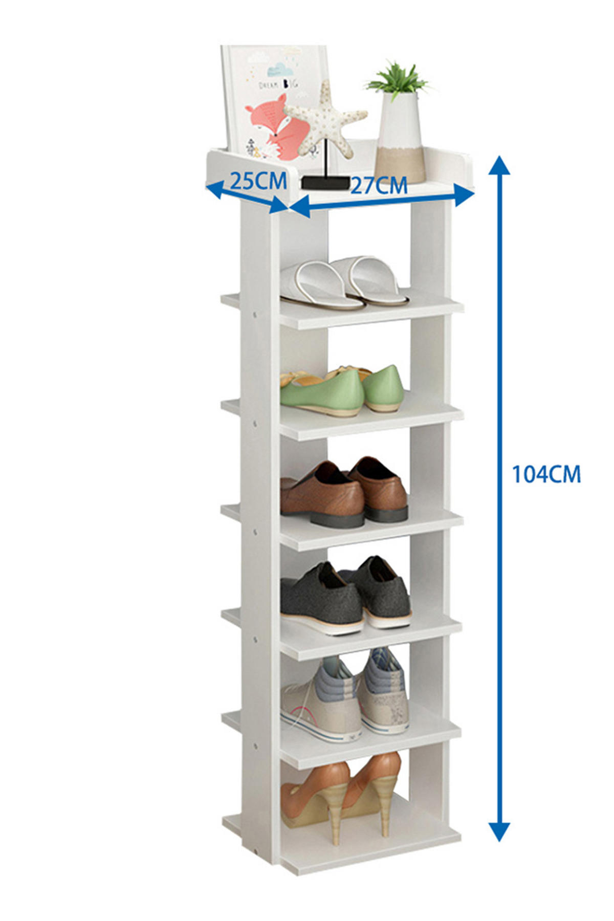 SCHUHREGAL 7-Stufige aus MDF in Weiß Stabile Konstruktion Offene Ablage Platzsparendes Design 25 x 27 x 104 cm - Weiß, Kunststoff (25/104/27cm) - Livingandhome