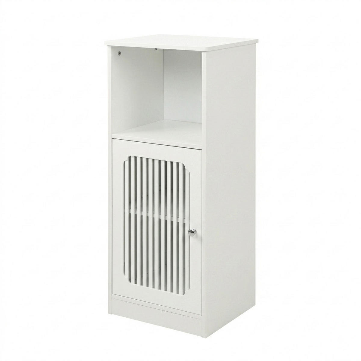 BADEZIMMERSCHRANK Weiß Freistehend mit Lamellentür & Verstellbaren Einlegeböden - Weiß, Holzwerkstoff (36/86/30cm) - Urban Meuble