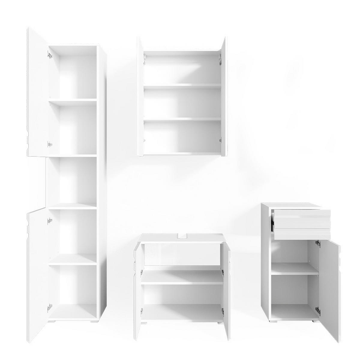BADMÖBEL-SET Fredd Weiß Hochglanz 4 Teile - Weiß Hochglanz, Holzwerkstoff (56/60/34cm) - Vicco