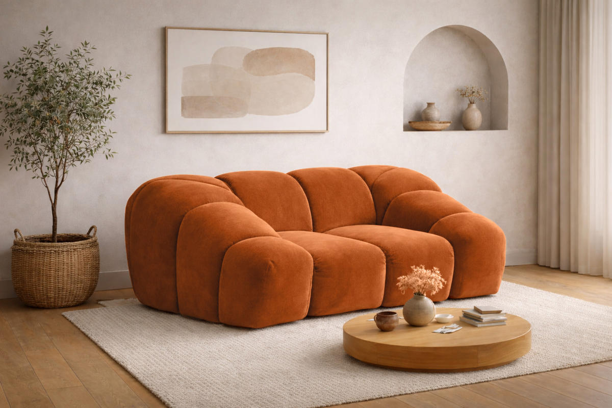 SESSEL modular, Veloursstoff Bluvel, Zimtfarbe, CROISSANT - Orange, Holz (168/72/115cm) - Kaiser Möbel