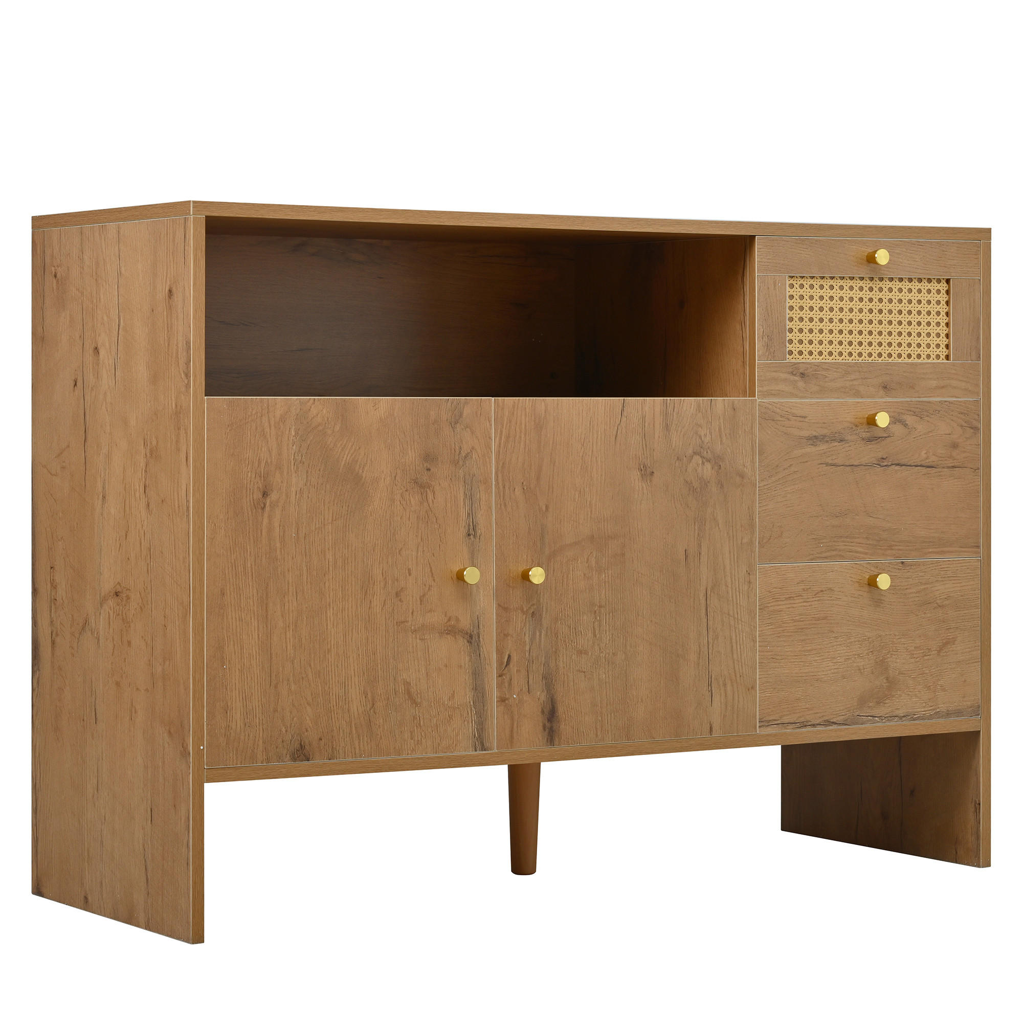 SIDEBOARD holzoptik & rattan mit 3 schubladen & 2 türen - Naturfarben, Holzwerkstoff (105/76/40cm) - Urban Meuble