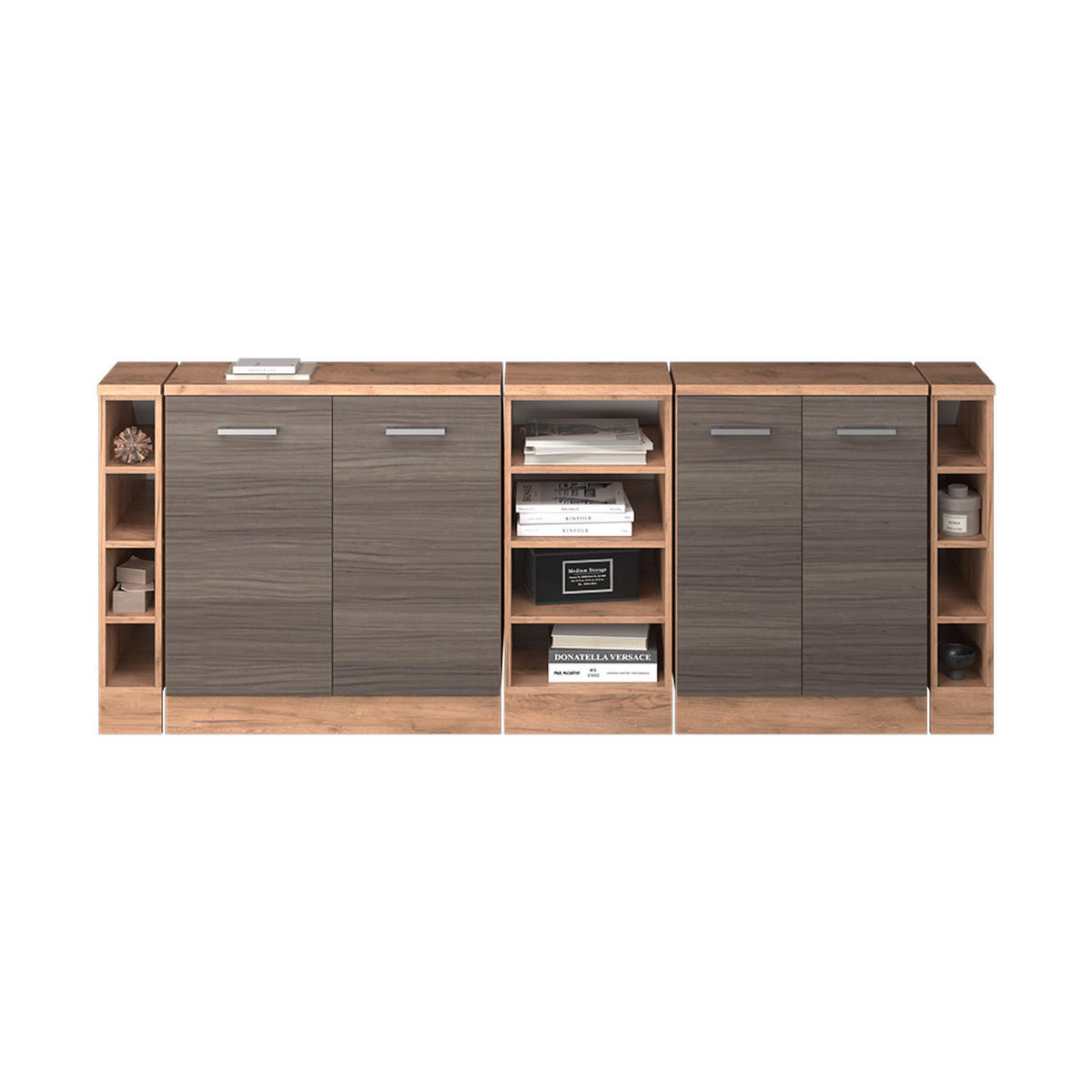 KUHINJSKI ORMAR ZA KOSINE KROVA R-Line Plemenita Siva 210 cm Set od 5 ormarićnih korpusa, dubina 60 cm - hrast medunac/siva, drvni materijal (210/83.8/60cm) - Vicco