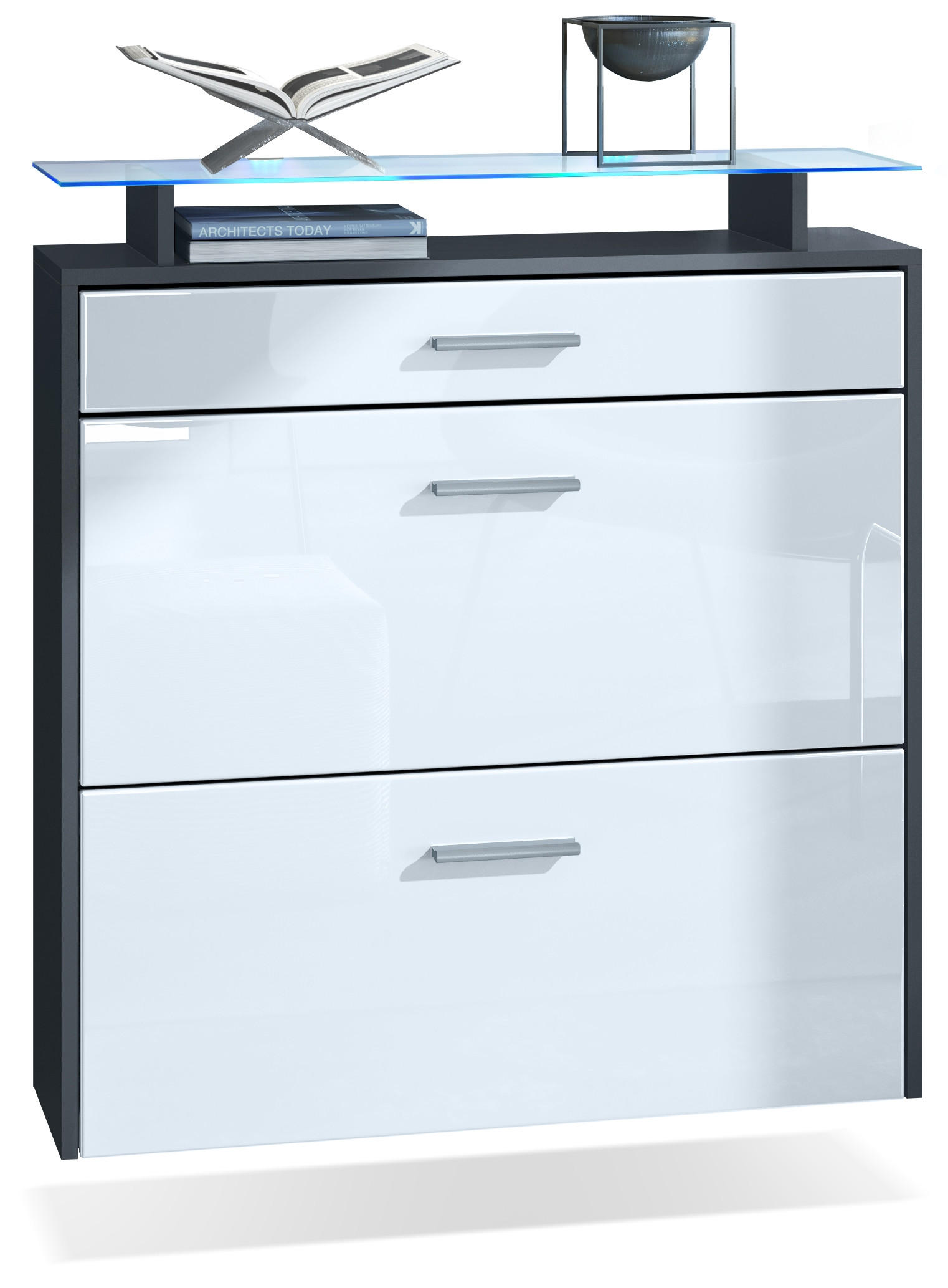 SCHUHSCHRANK Malea Fronten in Weiß Hochglanz - Weiß Hochglanz, Holzwerkstoff (89/96/23cm) - Vladon