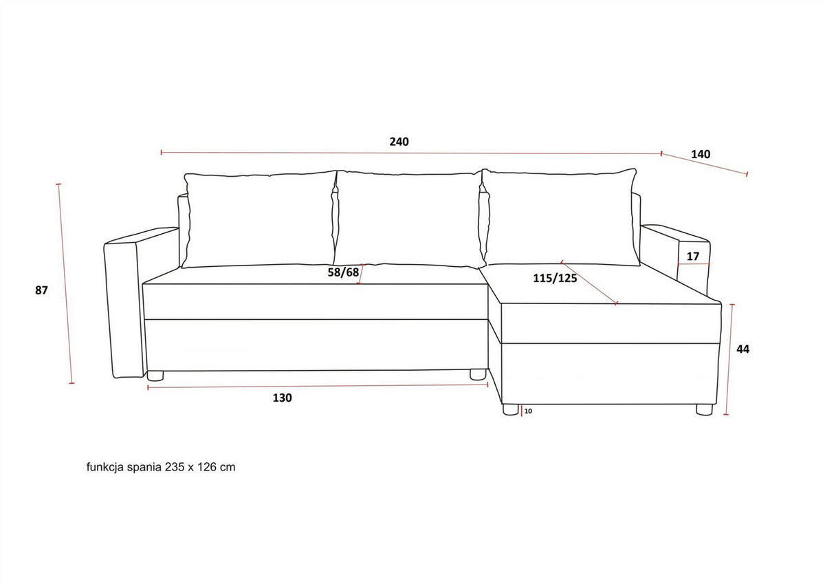 ECKSOFA Juna Mit Schlaffunktion - Dunkelgrau, Holzwerkstoff/Textil (240/140cm) - Fun Möbel