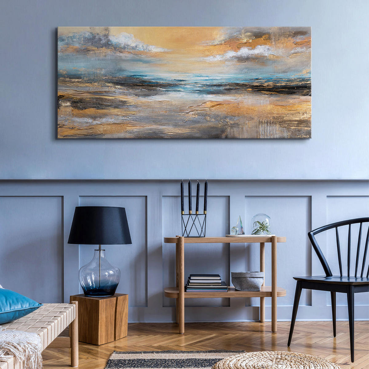 GEMÄLDE Goldene Brandung auf Keilrahmen 115x50 cm - Multicolor, Holz (115/50cm) - YS-art gallery