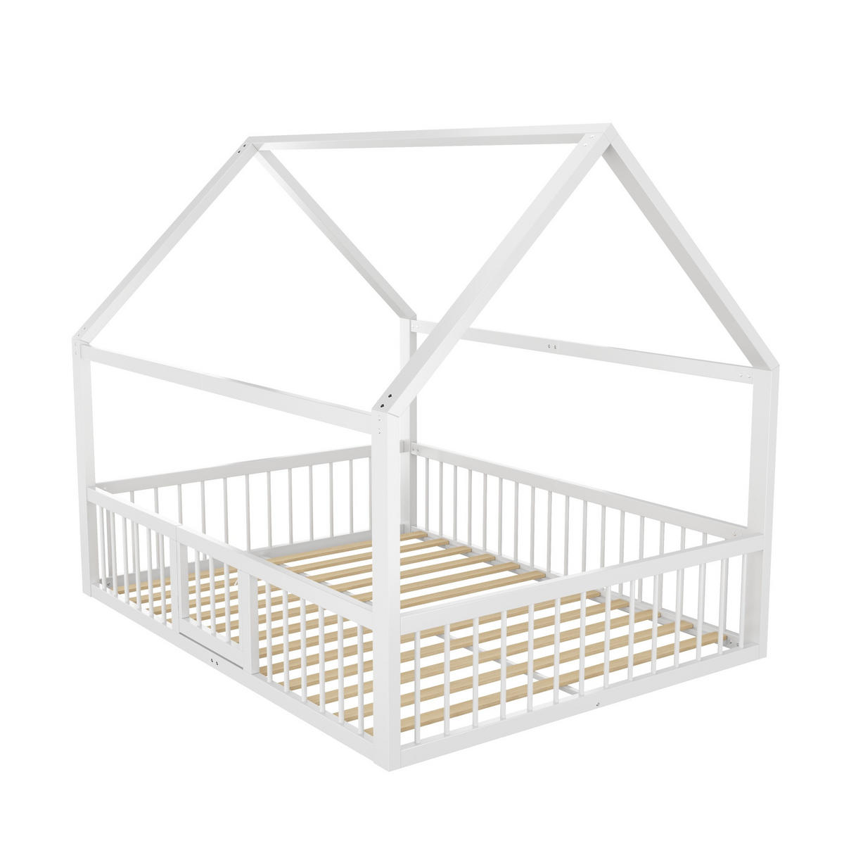 METALLBETT aus Metall 140x200 cm Weiß mit Dachrahmen, Sicherheitsgeländer und Tür - Weiß, Metall (140/200cm) - Modfu