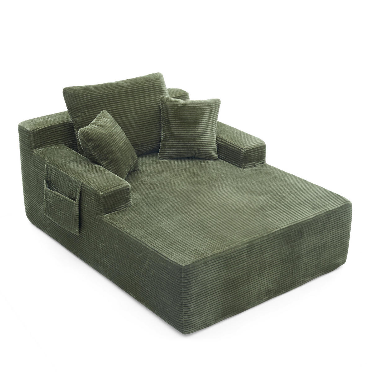 SOFA mit Seitentaschen und Kissen Cord Grün - Grün, Kunststoff (70/150/110cm) - Meubliv