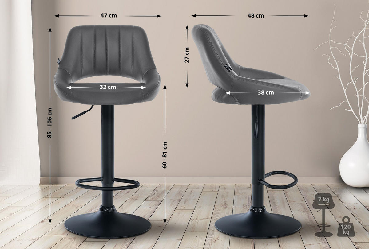 BARHOCKER 2er Set Lederlook grau - Grau, Textil (47/85/48cm) - CLP