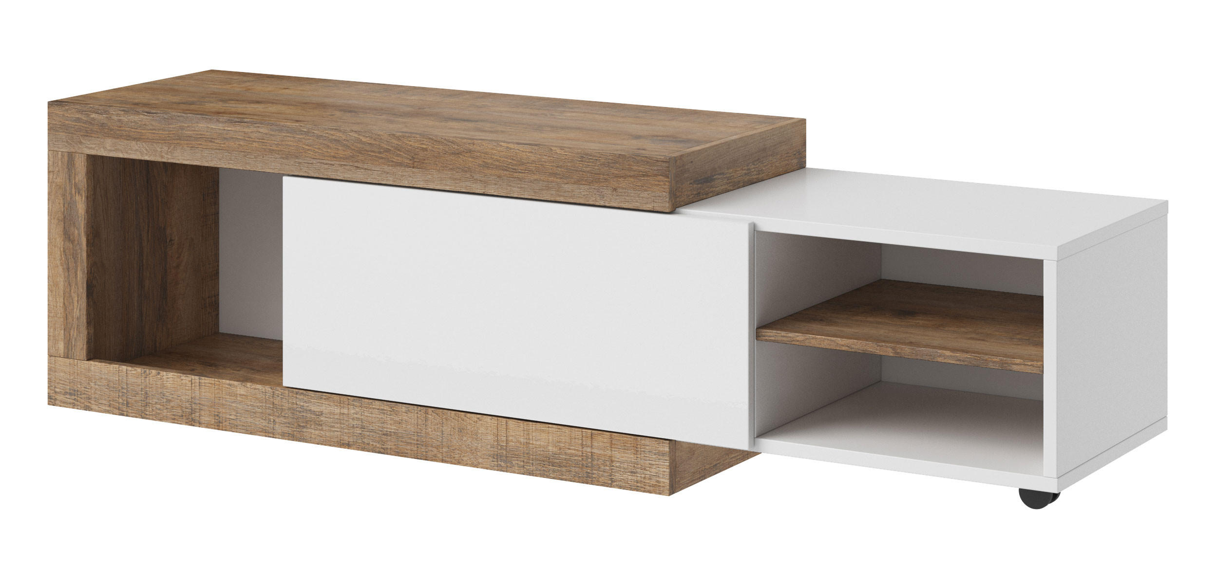 COUCHTISCH Saragossa Weiß Hochglanz / Samdal Eiche 120-154 / 60 / 43cm - Weiß Hochglanz/Braun, Holz/Holzwerkstoff (60/120/43cm) - Feldmann-Wohnen