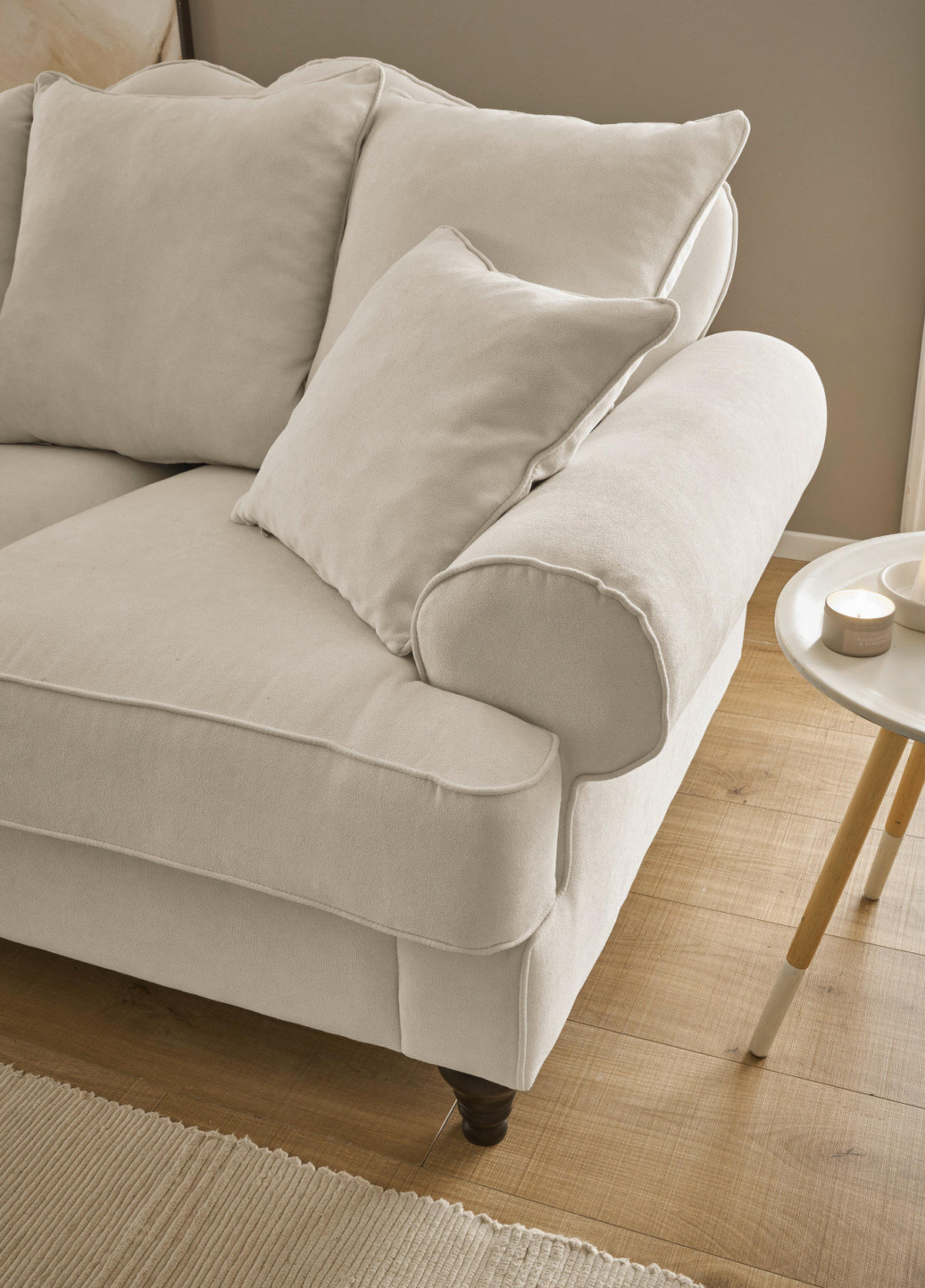 SOFA beige Landhaus, Couch 3-Sitzer 200 cm - Beige, Holz/Textil (200/95/100cm) - Furn.Design