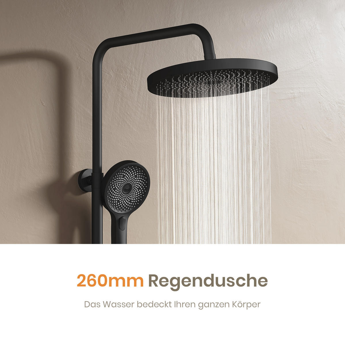 ÜBERKOPFBRAUSESET mit Thermostat Runde Überkopfbrause Vielseitig Schwarz - Schwarz, Metall (35.5/110/40cm) - EMKE