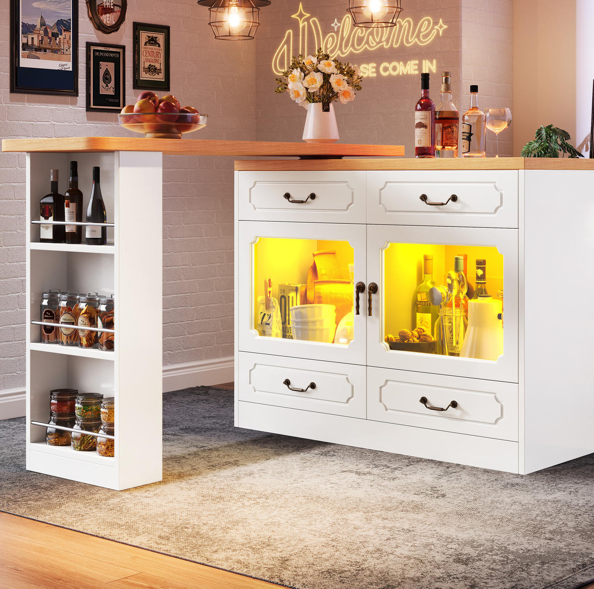 BARTISCH 135-203/39/92,8 cm mit LED und Stauraum, drehbar - Naturfarben, Holzwerkstoff (39/203/92cm) - BEAOK