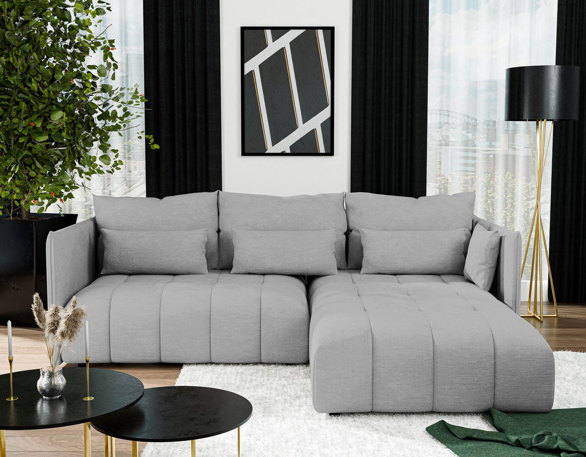 ECKSOFA L Form Cosmova Hellgrau 245/182/83 cm mit Schlaffunktion - Hellgrau/Schwarz, Kunststoff/Textil (245/182cm) - AX Living