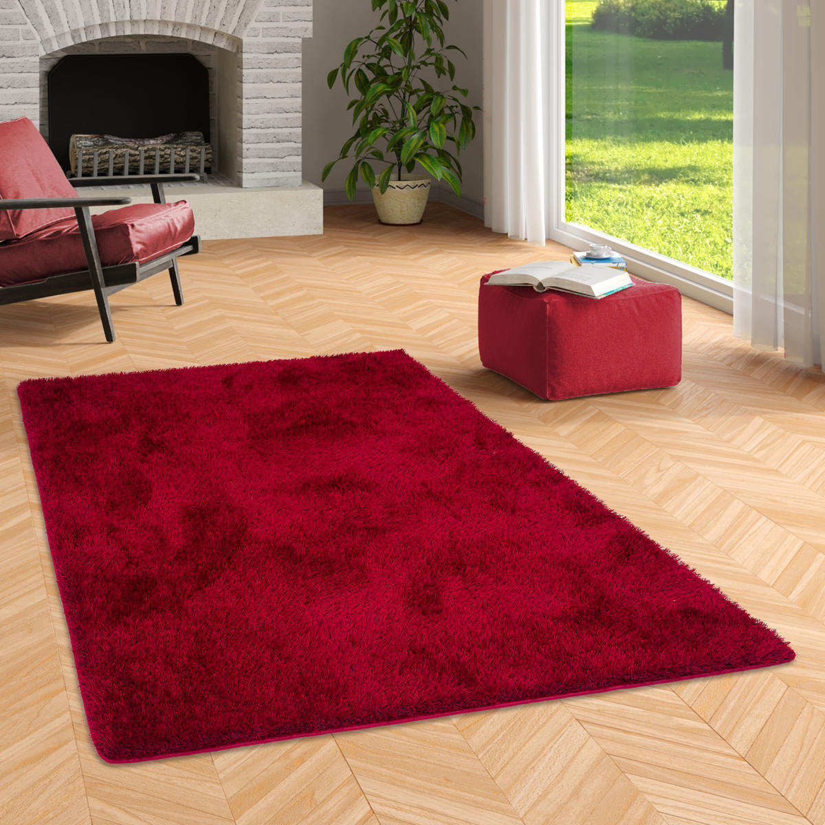 HOCHFLOR SHAGGY TEPPICH LUXUS EMOTION MIX - Rot, Textil (100/200cm) - Snapstyle