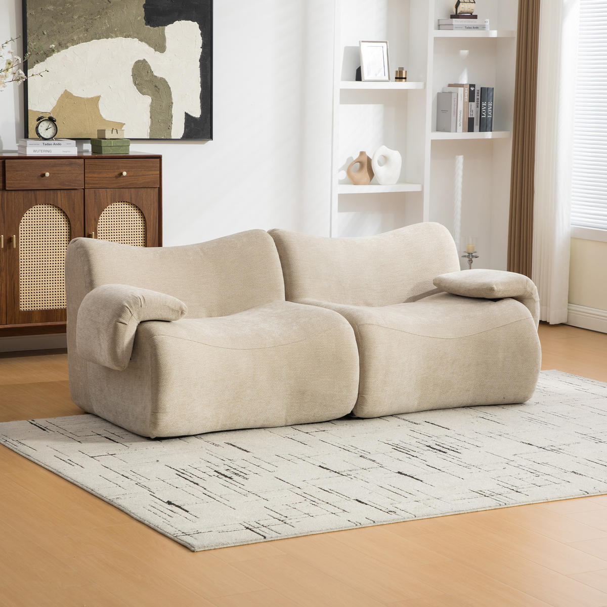 2-SITZER SOFA Chenille Khaki - Hellbraun, Textil (199/72.5/92cm) - WISHDOR